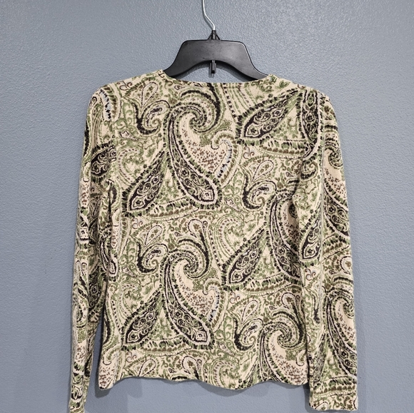 Charter Club 2 Ply Cashmere Green Paisley Sweater M - Picture 2 of 5